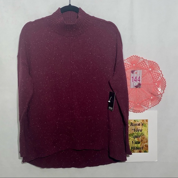 A.N.A. Mock Turtleneck Maroon Sweater High/Low NWT - Picture 2 of 12